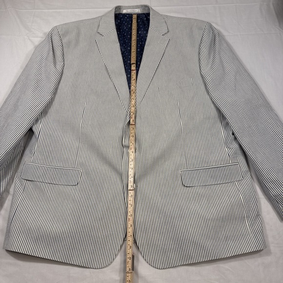 BLAZER JACKET Chaps Mens 52R Blue Striped Seersucker Cotton Preppy Sport Coat - Picture 3 of 11